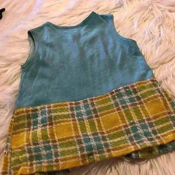 VTG tartan yellow blue handmade vested pleated skirt dress size 2+ years - Picture 2 of 5